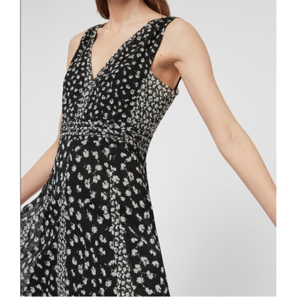 💕ALLSAINTS💕 Marcella Jasmine Dress ~ Jasmine Black Absract Moody Floral 6 NWT - Picture 4 of 15